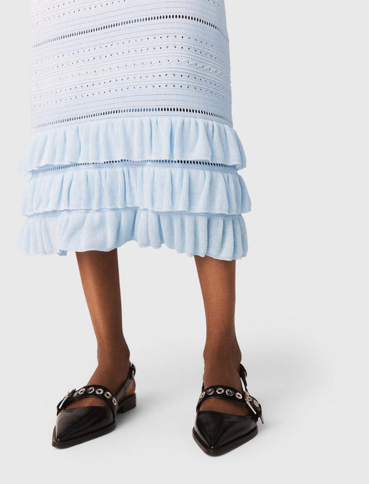 Long Ruffled Knit Skirt BLUE SKY