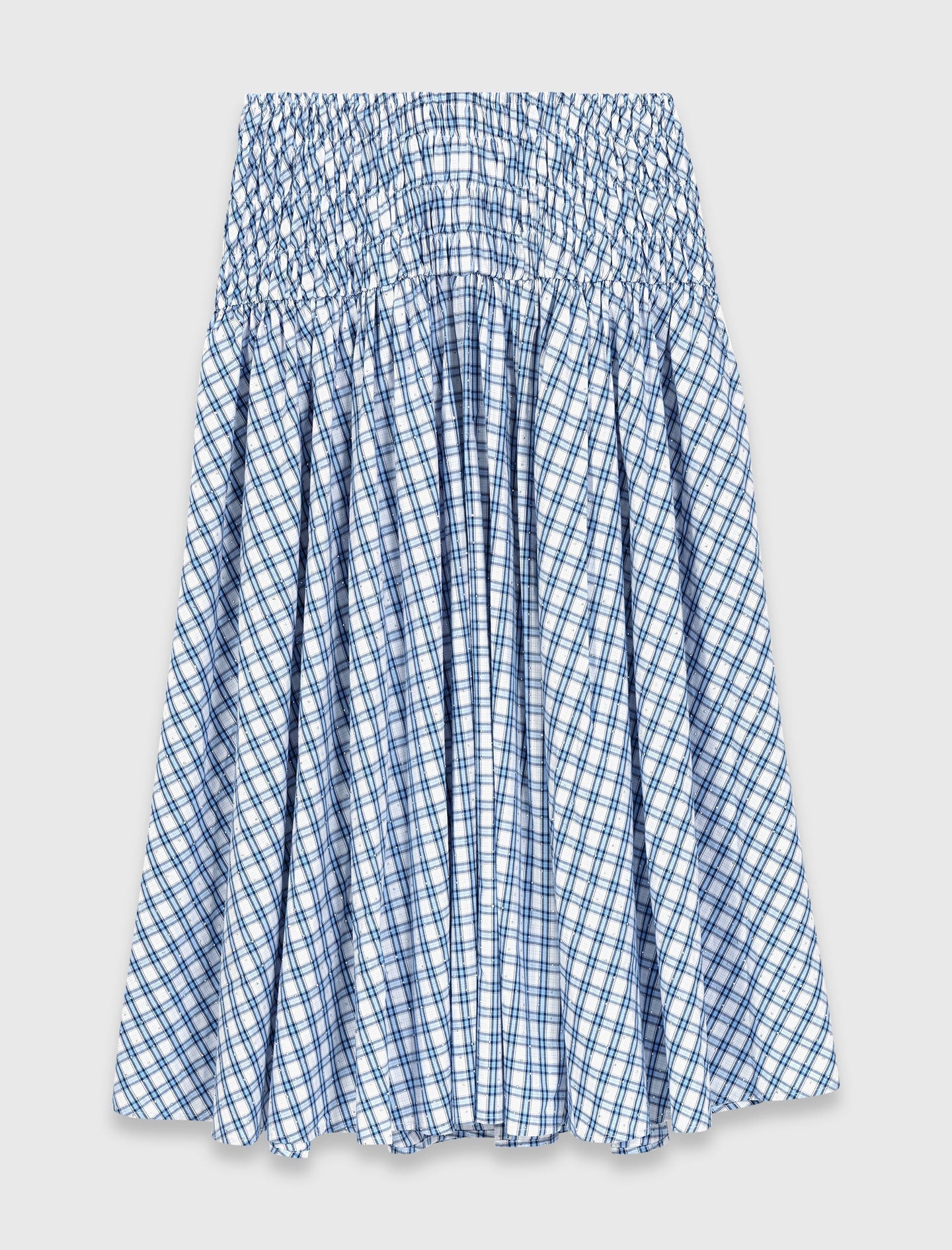 Rhinestone Cotton Maxi Skirt Blue Check Print BLUE CHECK PRINT