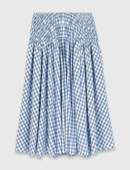 Rhinestone Cotton Maxi Skirt Blue Check Print BLUE CHECK PRINT