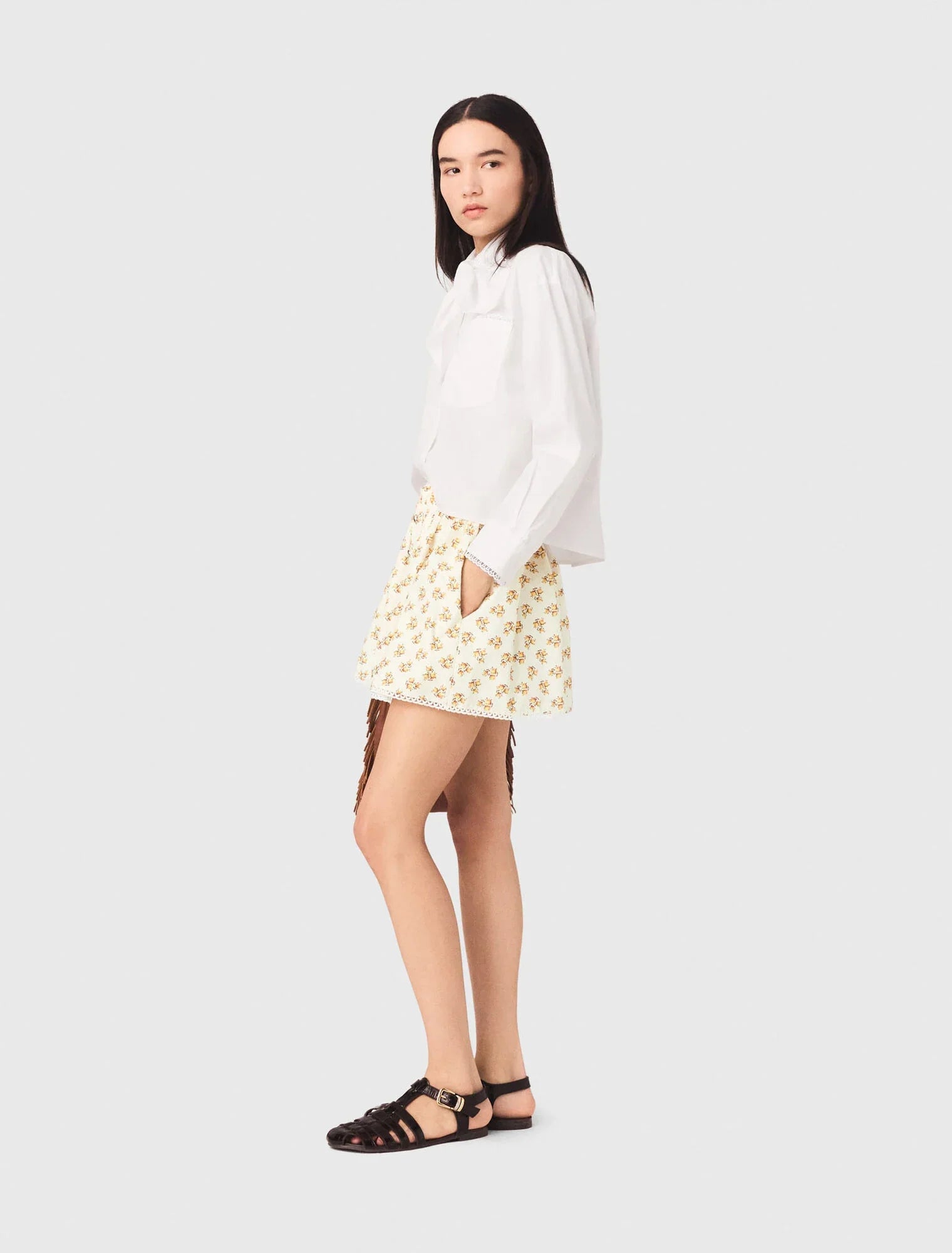 Printed Skirt With Rickrack Trim Yellow Small Flowers Print