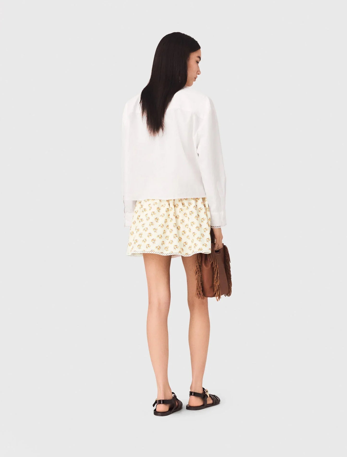 Printed Skirt With Rickrack Trim Yellow Small Flowers Print