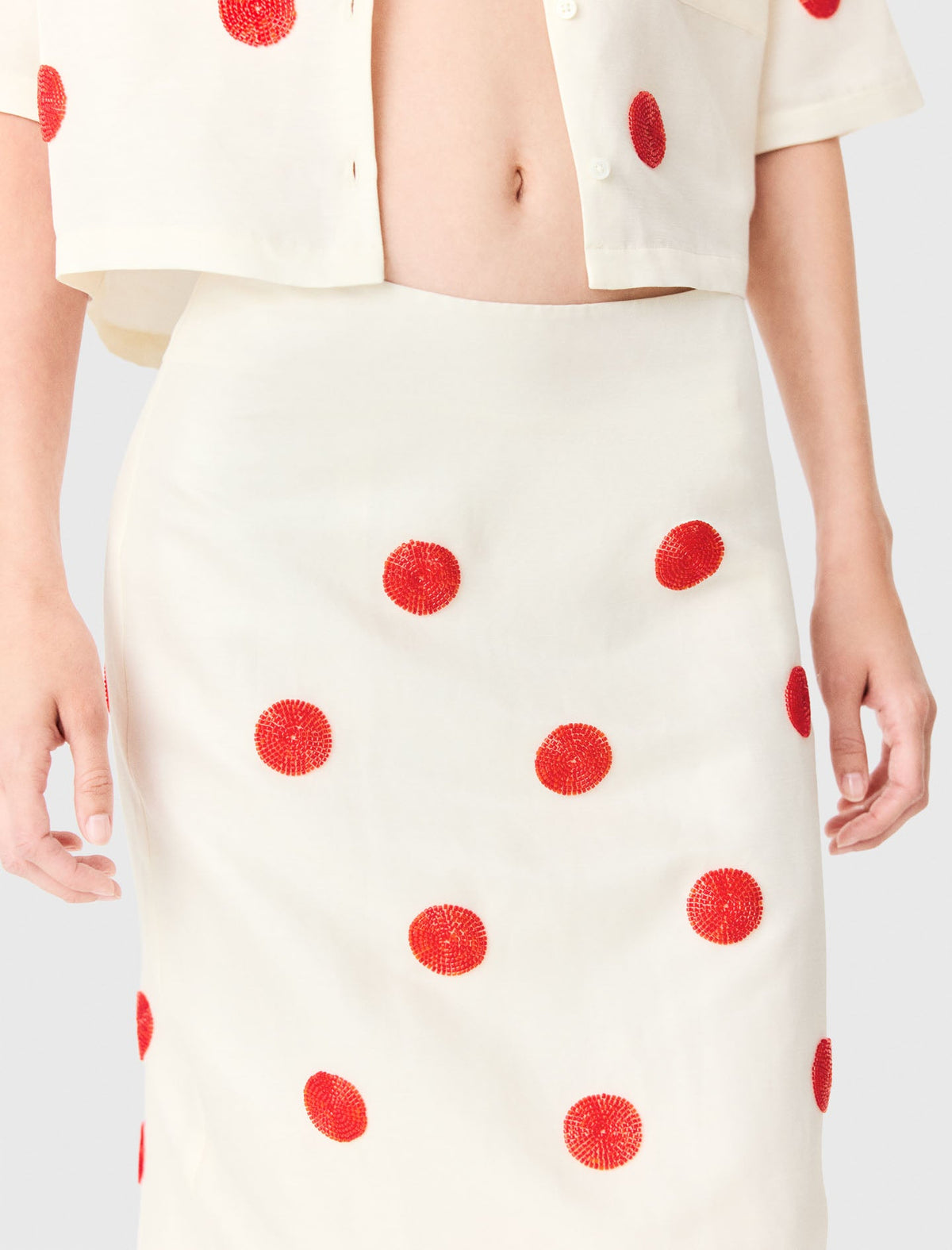 Embroidered linen-silk pencil skirt White