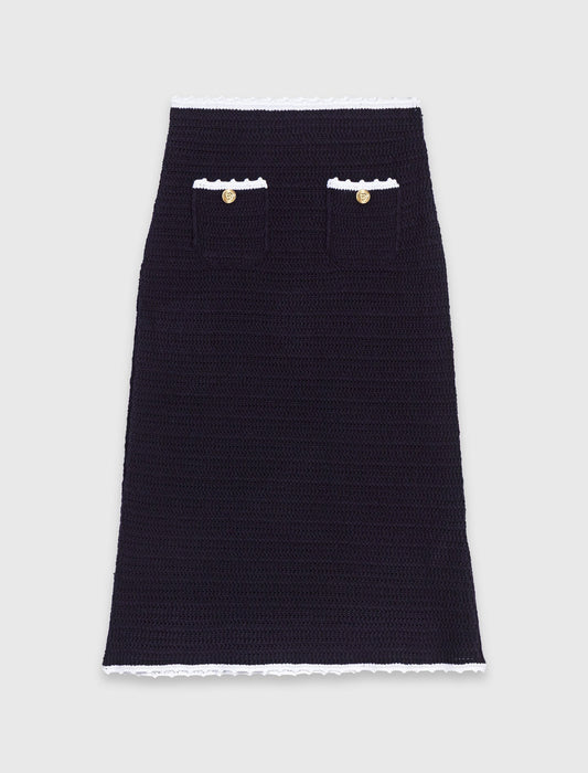 Midi skirt with crochet trim Navy