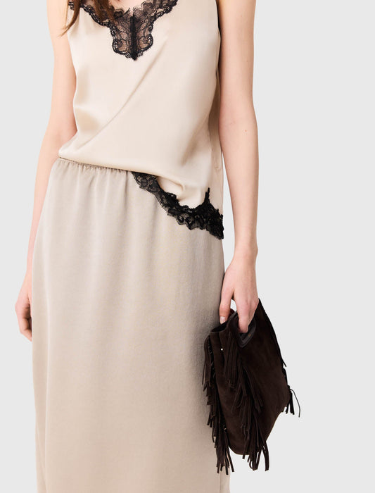 Satin pencil skirt Beige