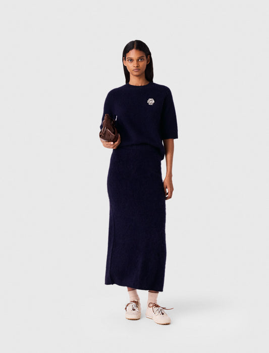 Straight-cut knitted skirt Navy