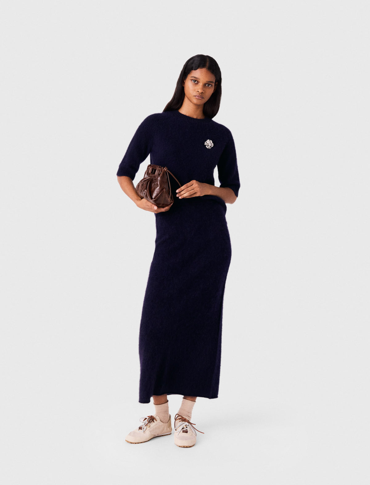 Straight-cut knitted skirt Navy