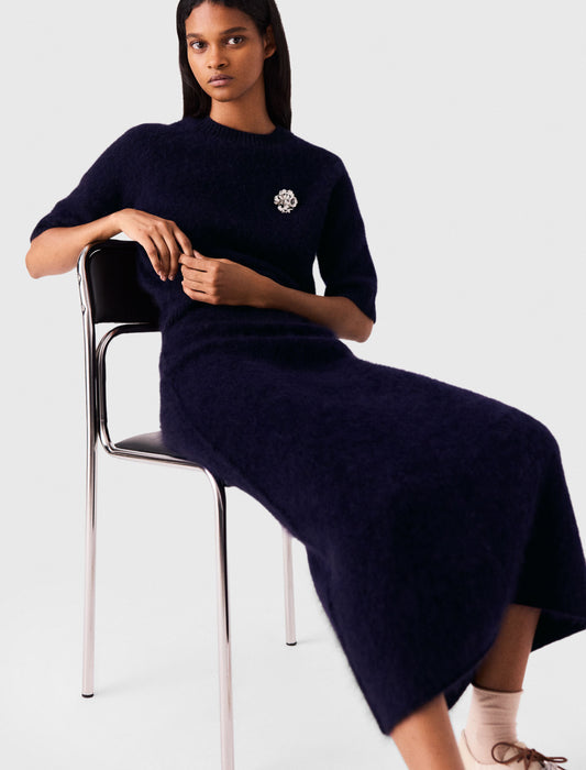 Straight-cut knitted skirt Navy