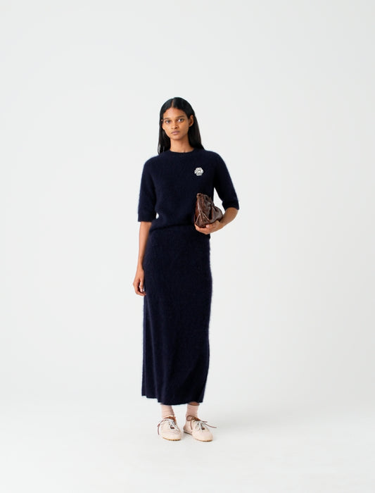 Straight-cut knitted skirt Navy