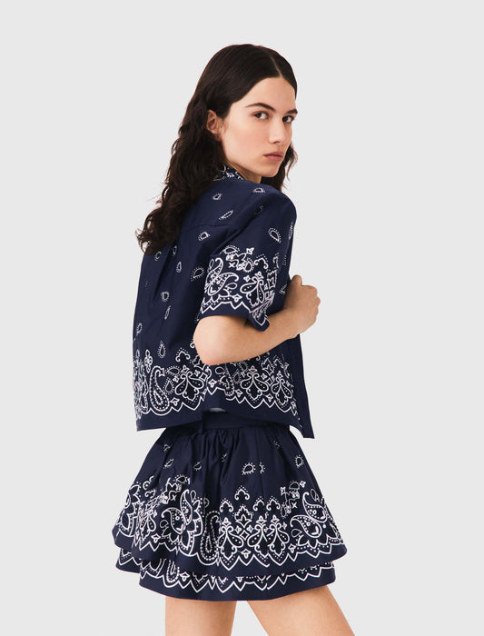 Short embroidered ruffled skirt Navy Bandana Embroidered