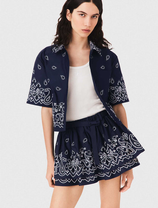 Short embroidered ruffled skirt Navy Bandana Embroidered