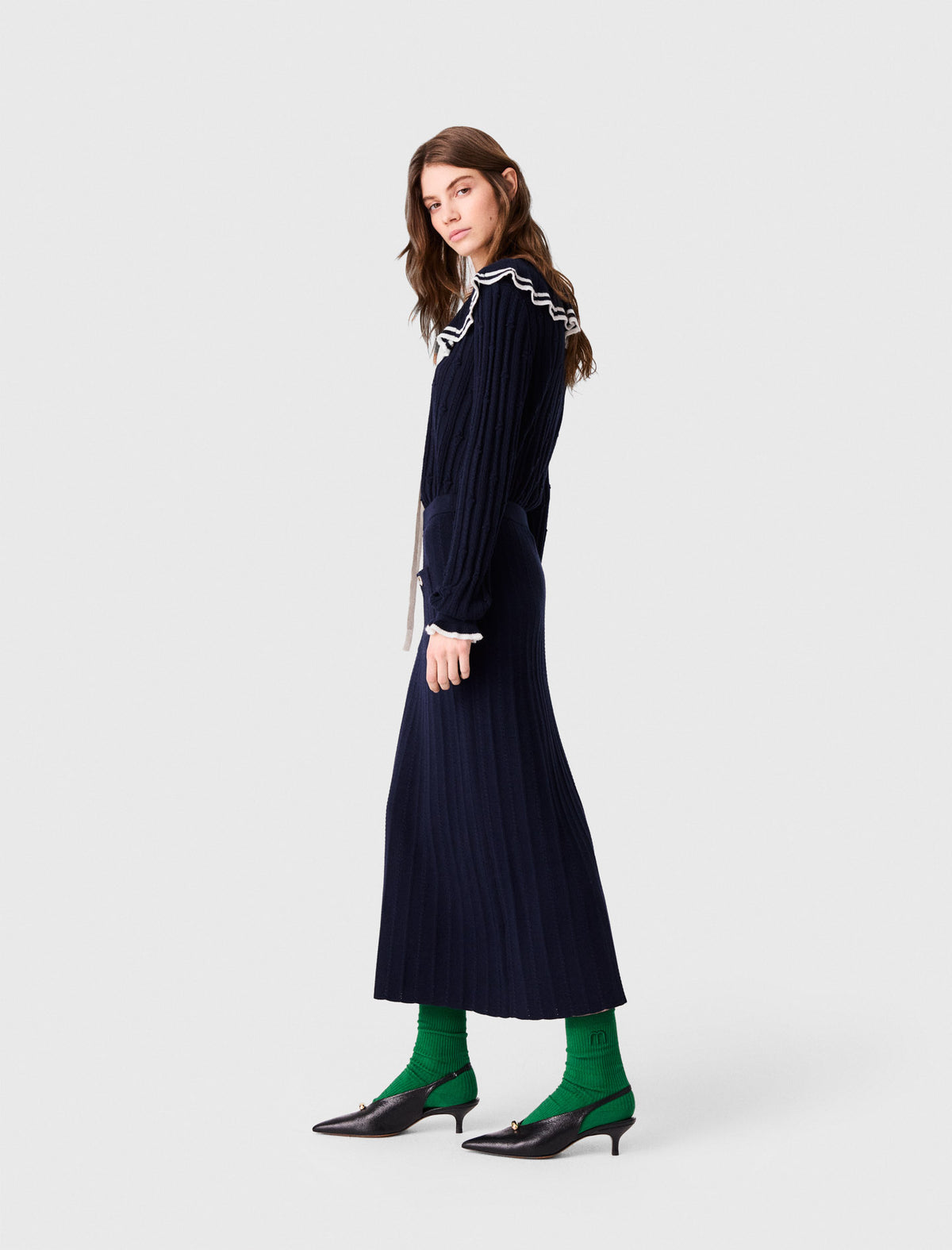 Knit pencil skirt with pockets Navy