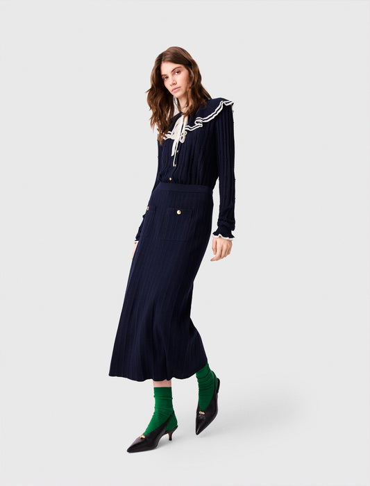 Knit pencil skirt with pockets Navy