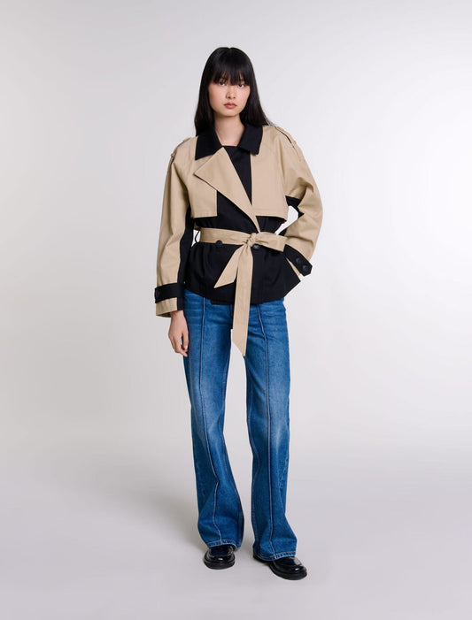 Black/Camel featured Short two-tone trench coat