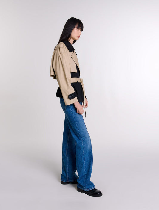 Black/Camel   Short two-tone trench coat