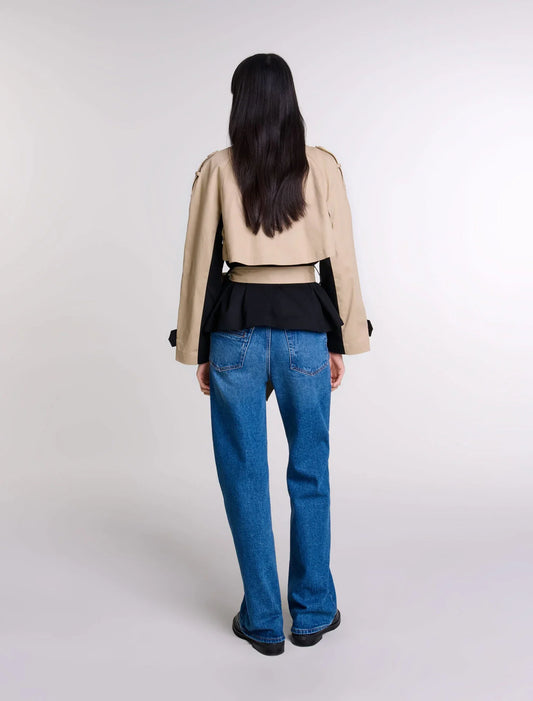 Black/Camel   Short two-tone trench coat