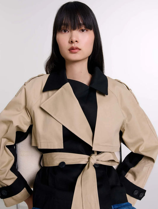 Black/Camel   Short two-tone trench coat