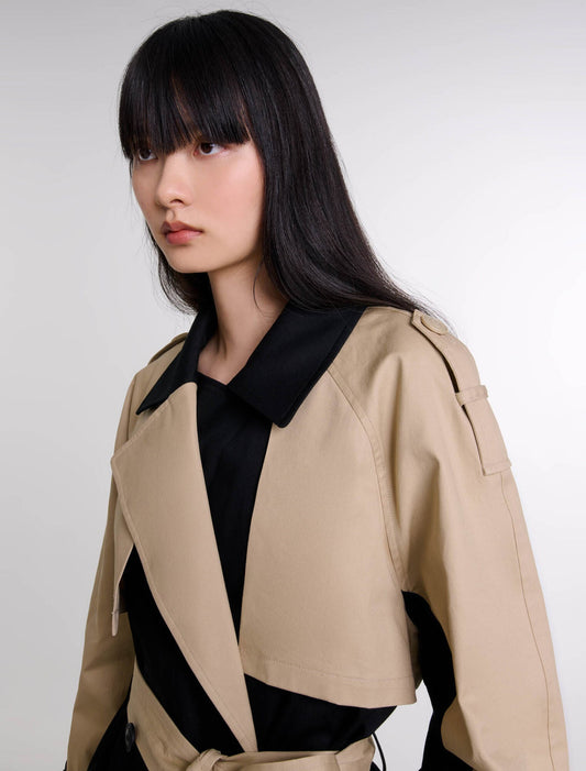 Black/Camel   Short two-tone trench coat