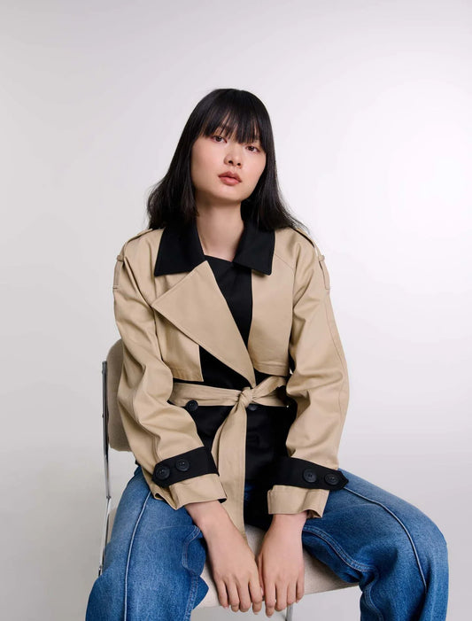 Black/Camel   Short two-tone trench coat