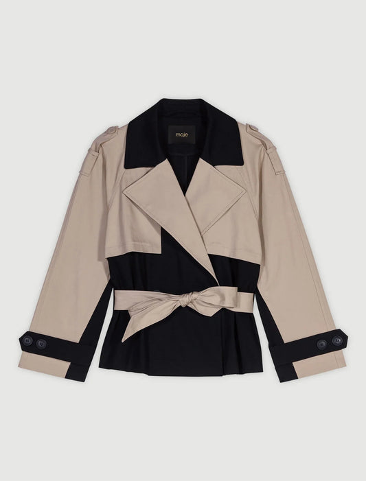 Black/Camel   Short two-tone trench coat