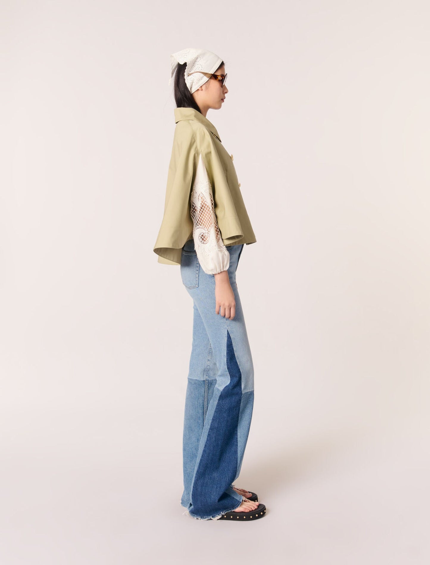 Khaki-Short Cape-Effect Trench Coat