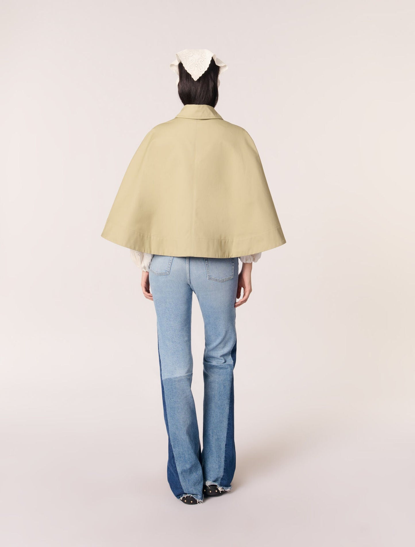 Khaki-Short Cape-Effect Trench Coat