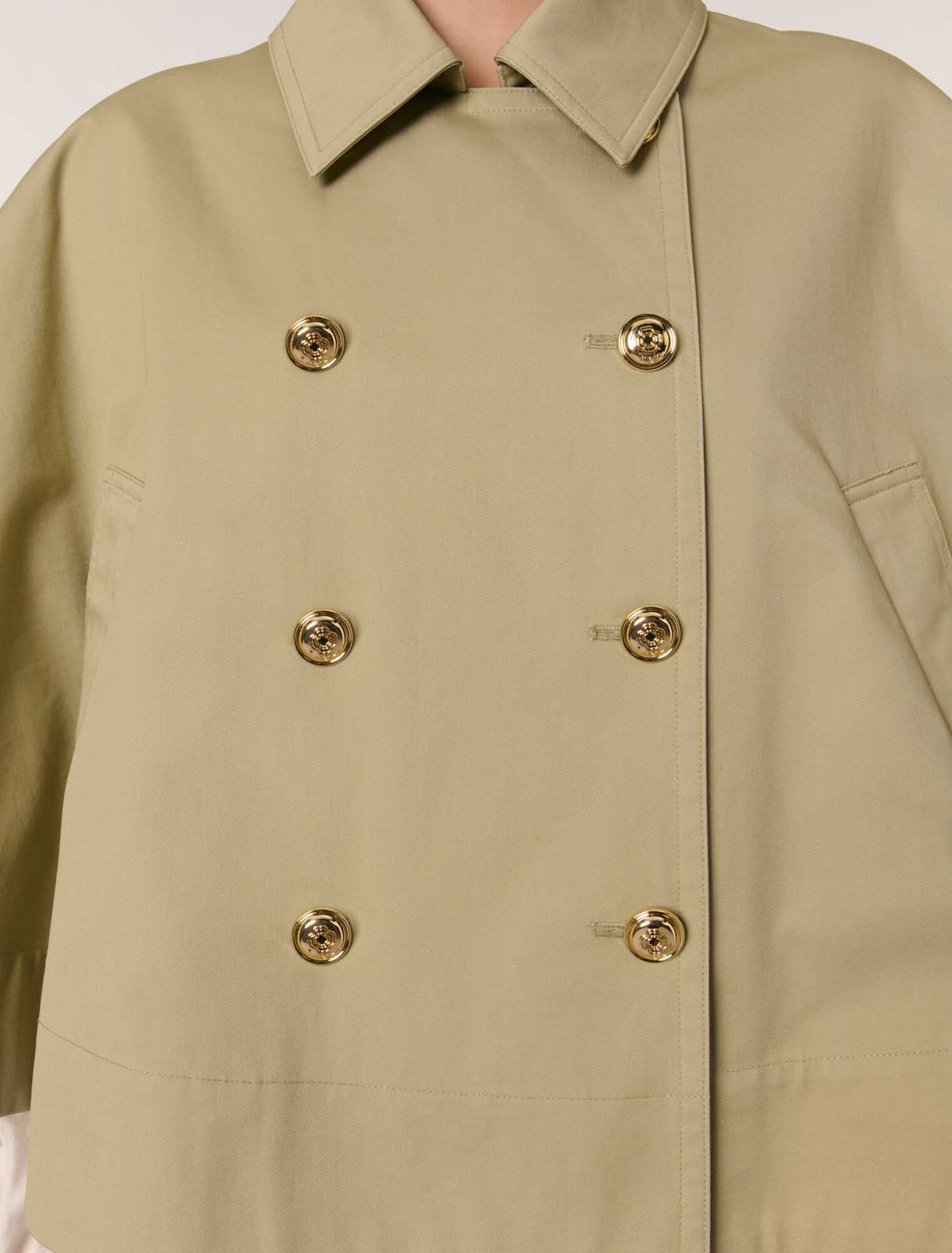 Khaki-Short Cape-Effect Trench Coat