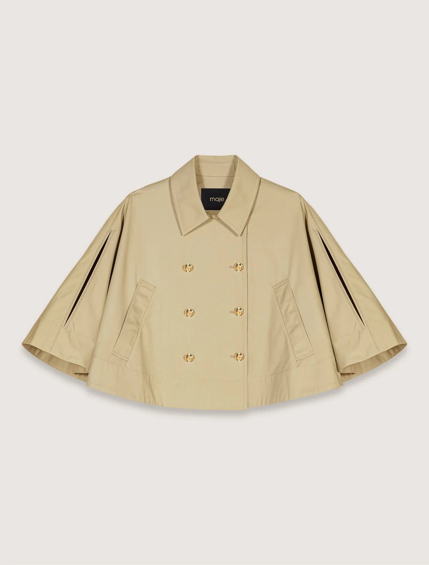 Khaki-Short Cape-Effect Trench Coat