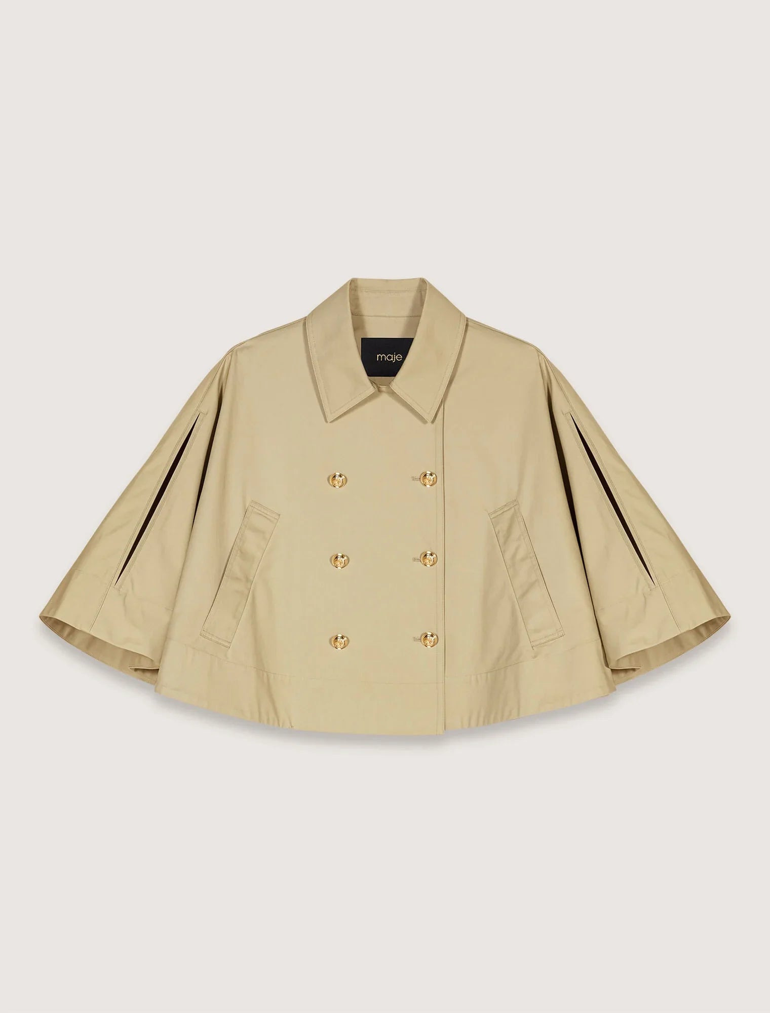 Khaki-Short Cape-Effect Trench Coat