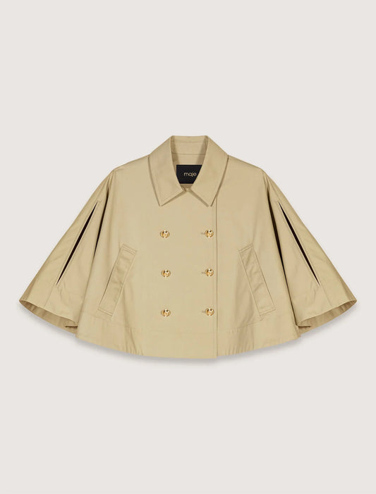 Khaki-Short Cape-Effect Trench Coat