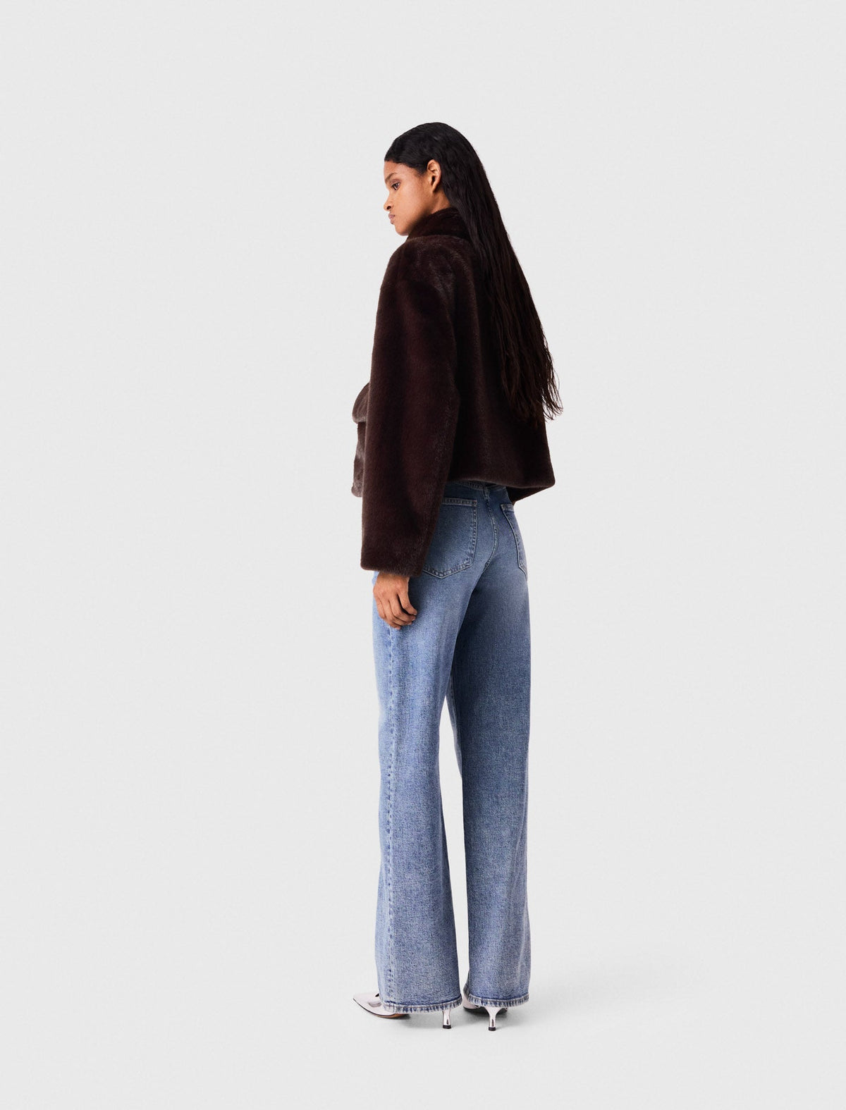 Short Faux Fur Jacket Dark Brown