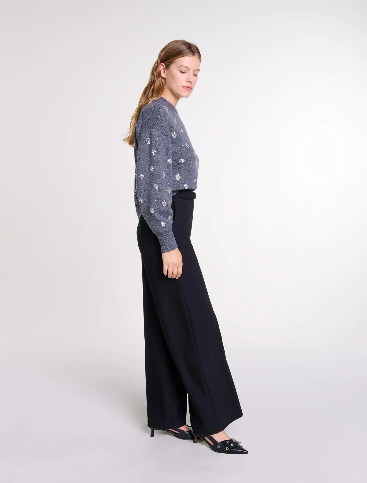 Black-WIDE BELTED TROUSERS