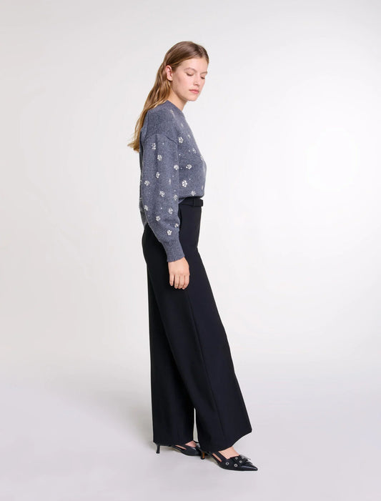 Black-WIDE BELTED TROUSERS