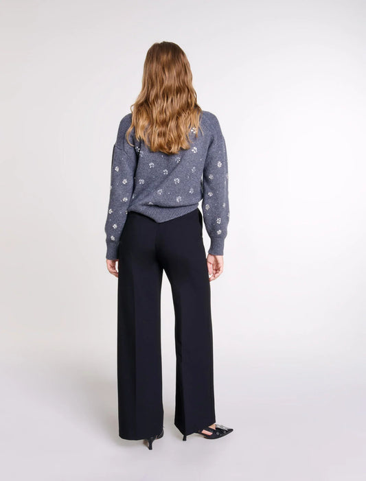 Black-WIDE BELTED TROUSERS