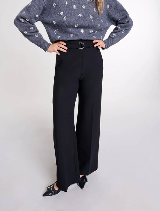 Black-WIDE BELTED TROUSERS