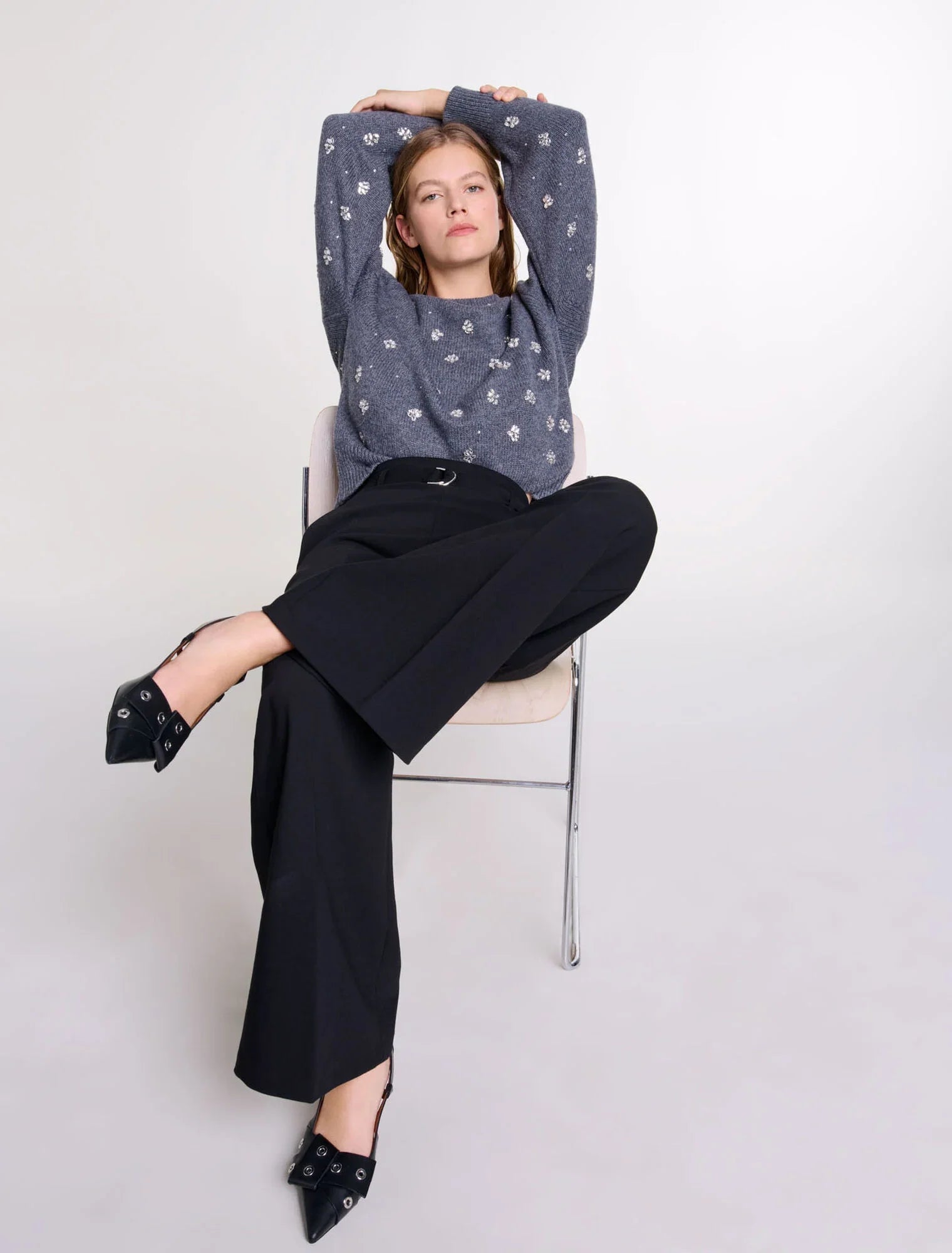 Black-WIDE BELTED TROUSERS