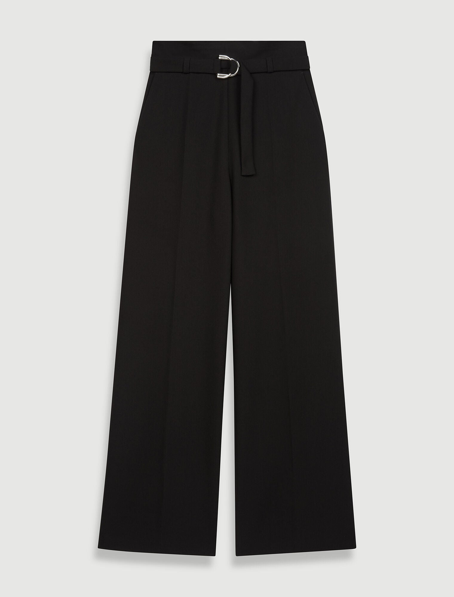 Black-WIDE BELTED TROUSERS