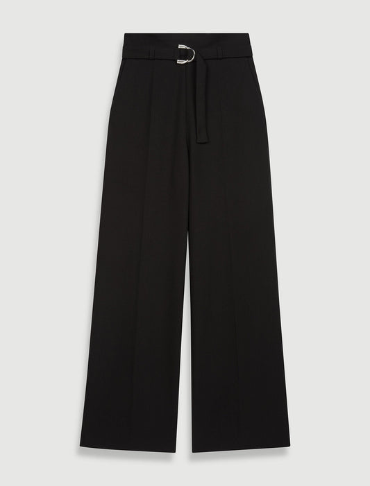 Black-WIDE BELTED TROUSERS