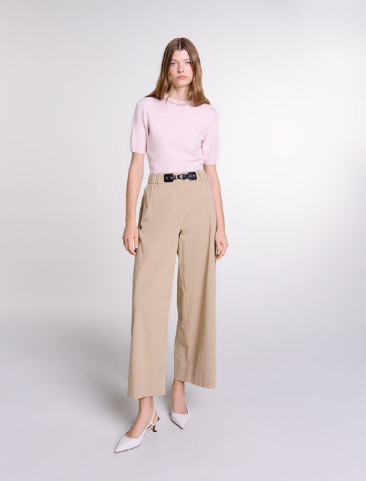 Beige Light featured-Wide-leg cotton trousers