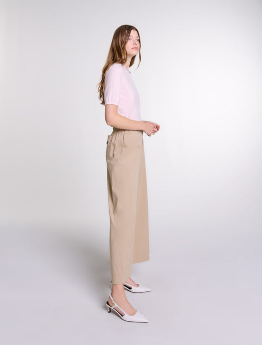 Beige Light  -Wide-leg cotton trousers