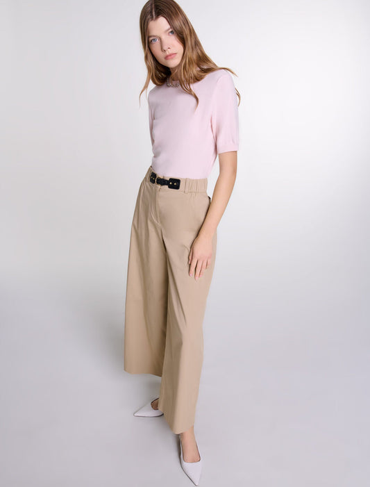 Beige Light  -Wide-leg cotton trousers