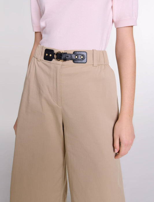 Beige Light  -Wide-leg cotton trousers