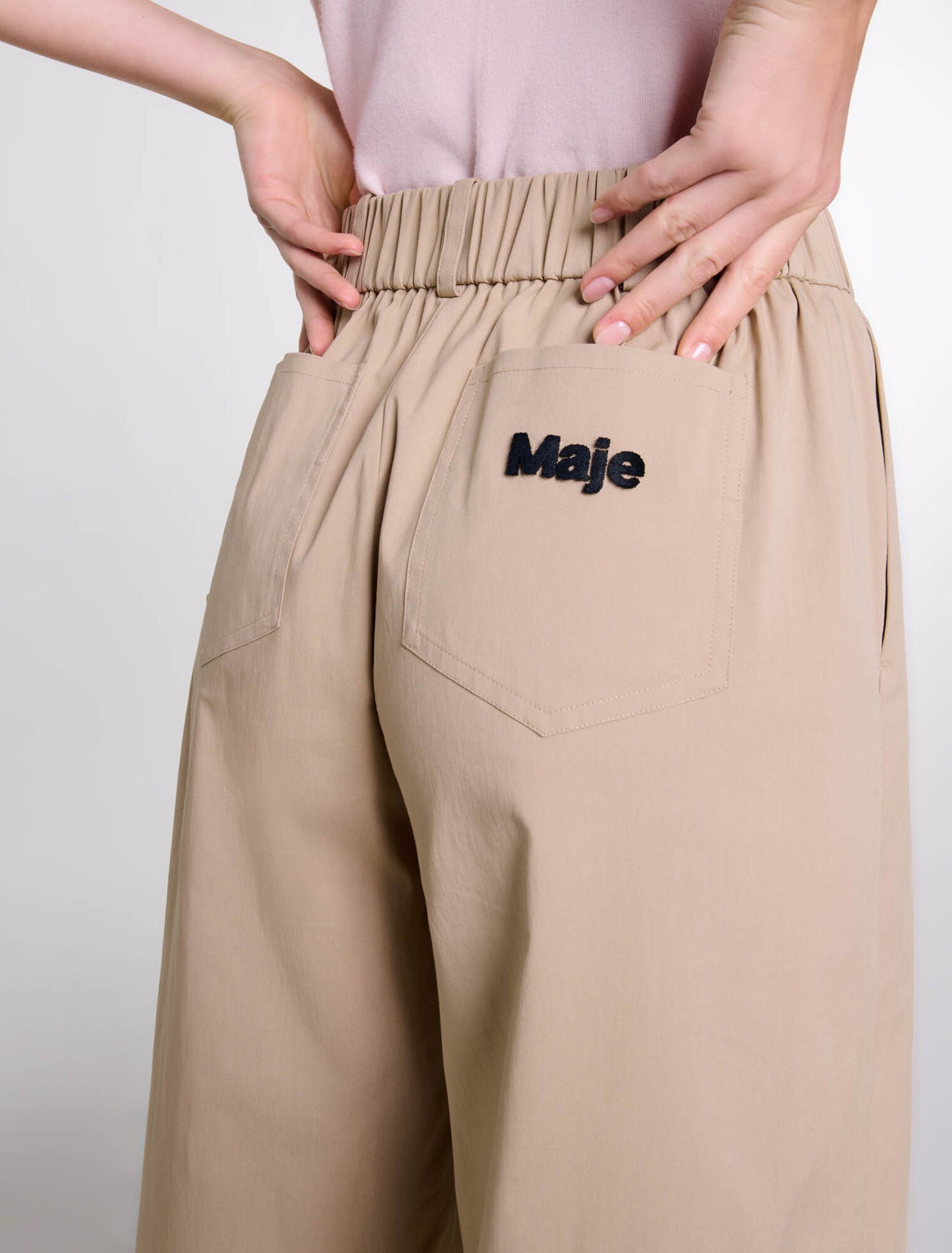 Beige Light  -Wide-leg cotton trousers