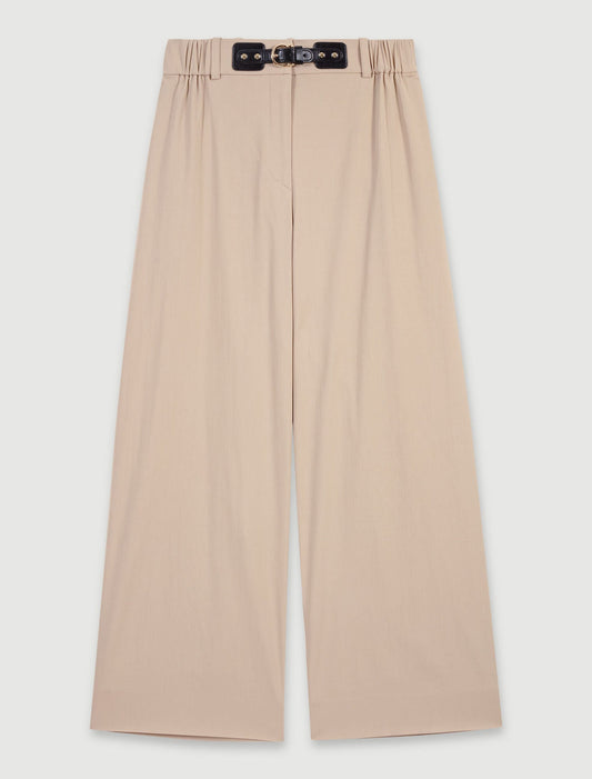 Beige Light  -Wide-leg cotton trousers