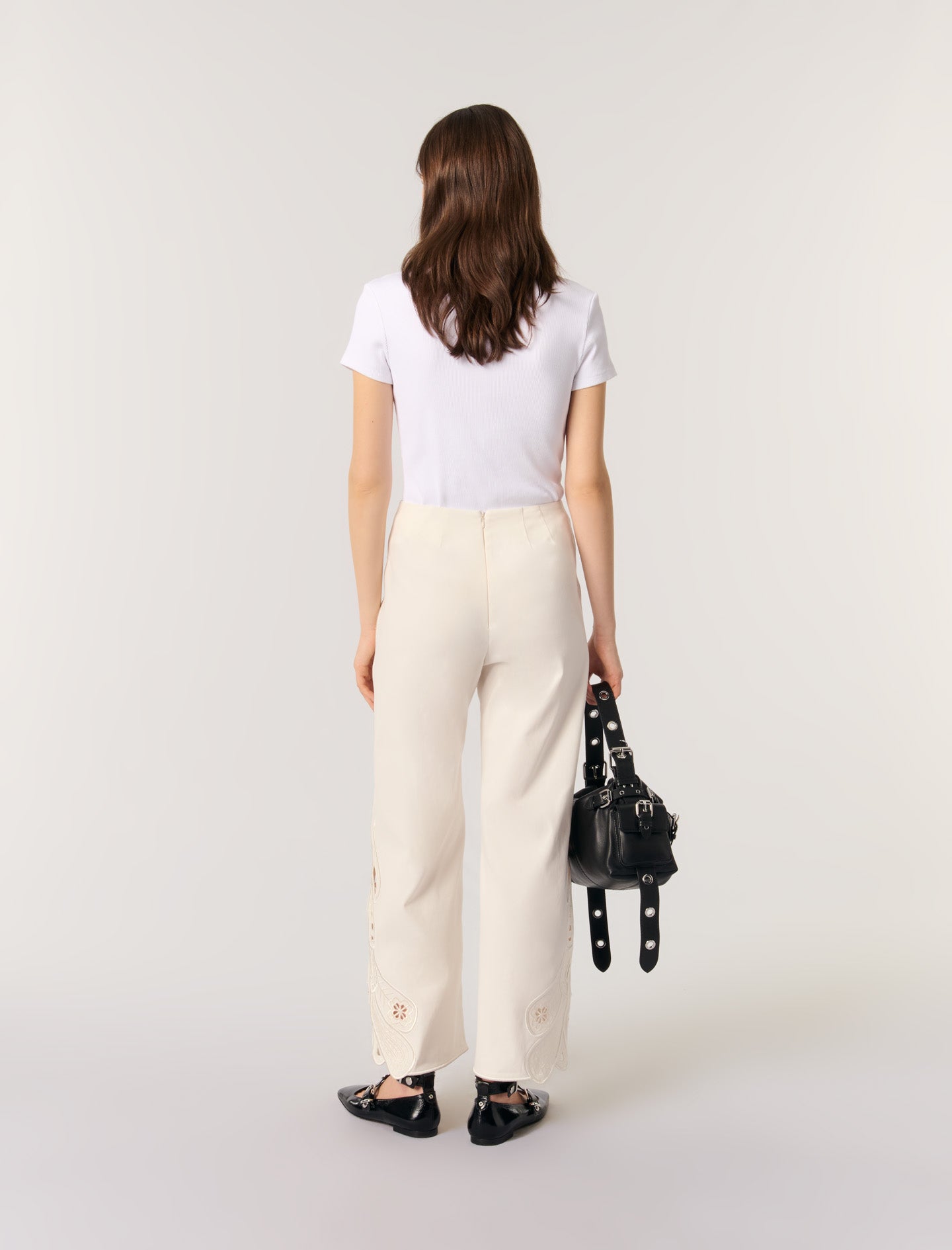 Ecru-Embroidered trousers