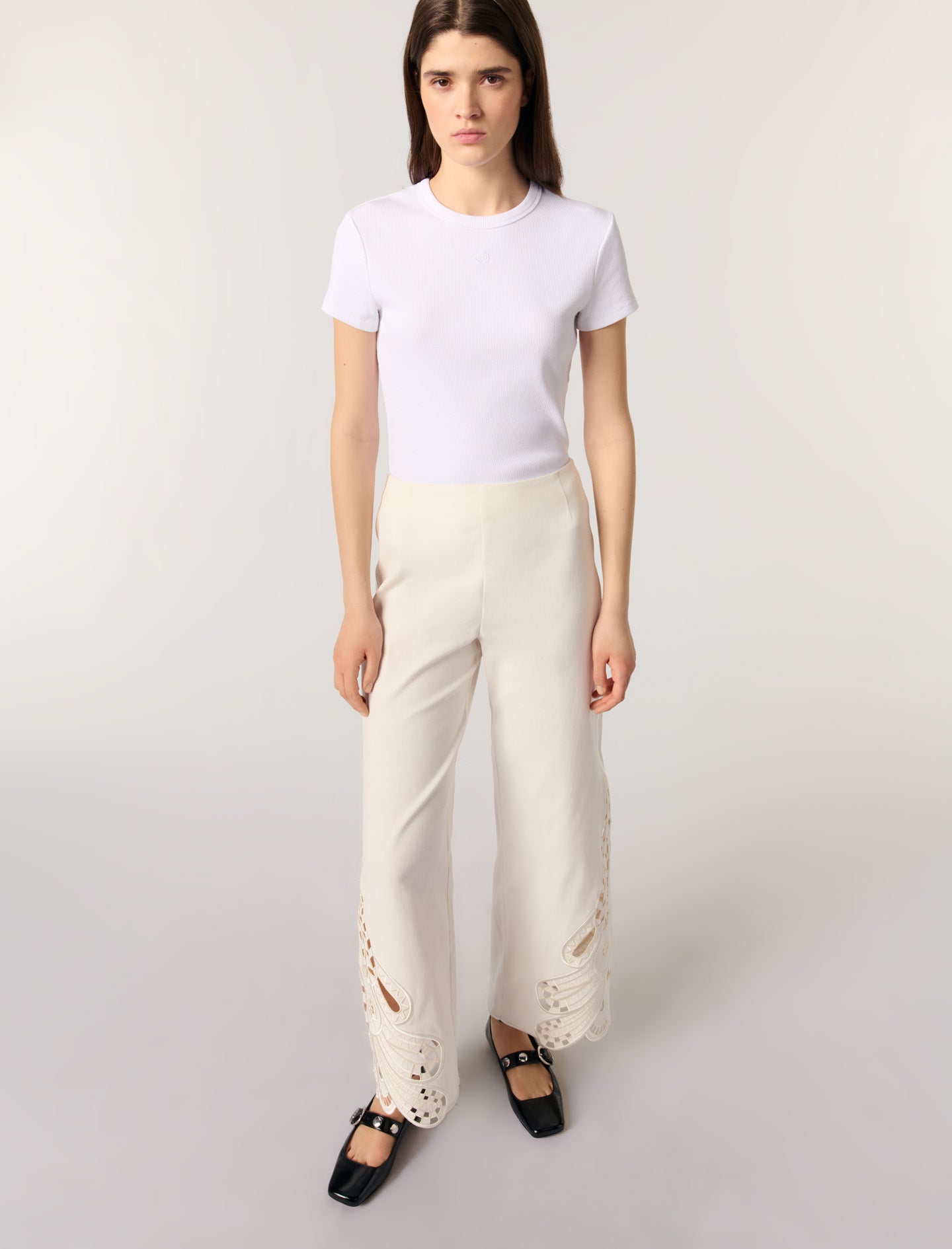 Ecru-Embroidered trousers