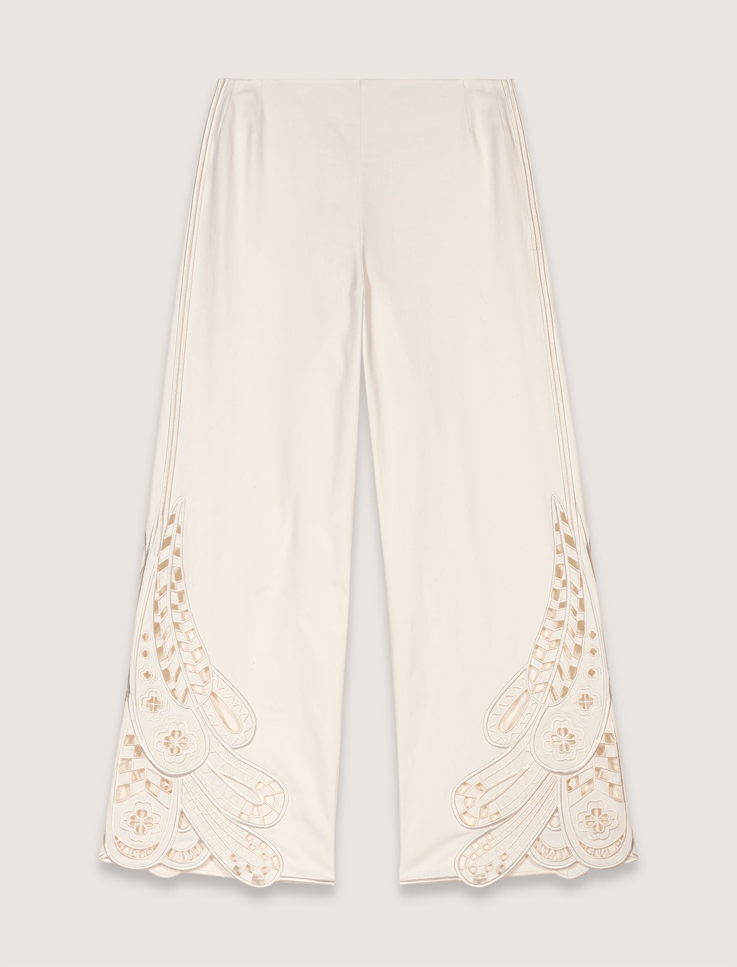 Ecru-Embroidered trousers