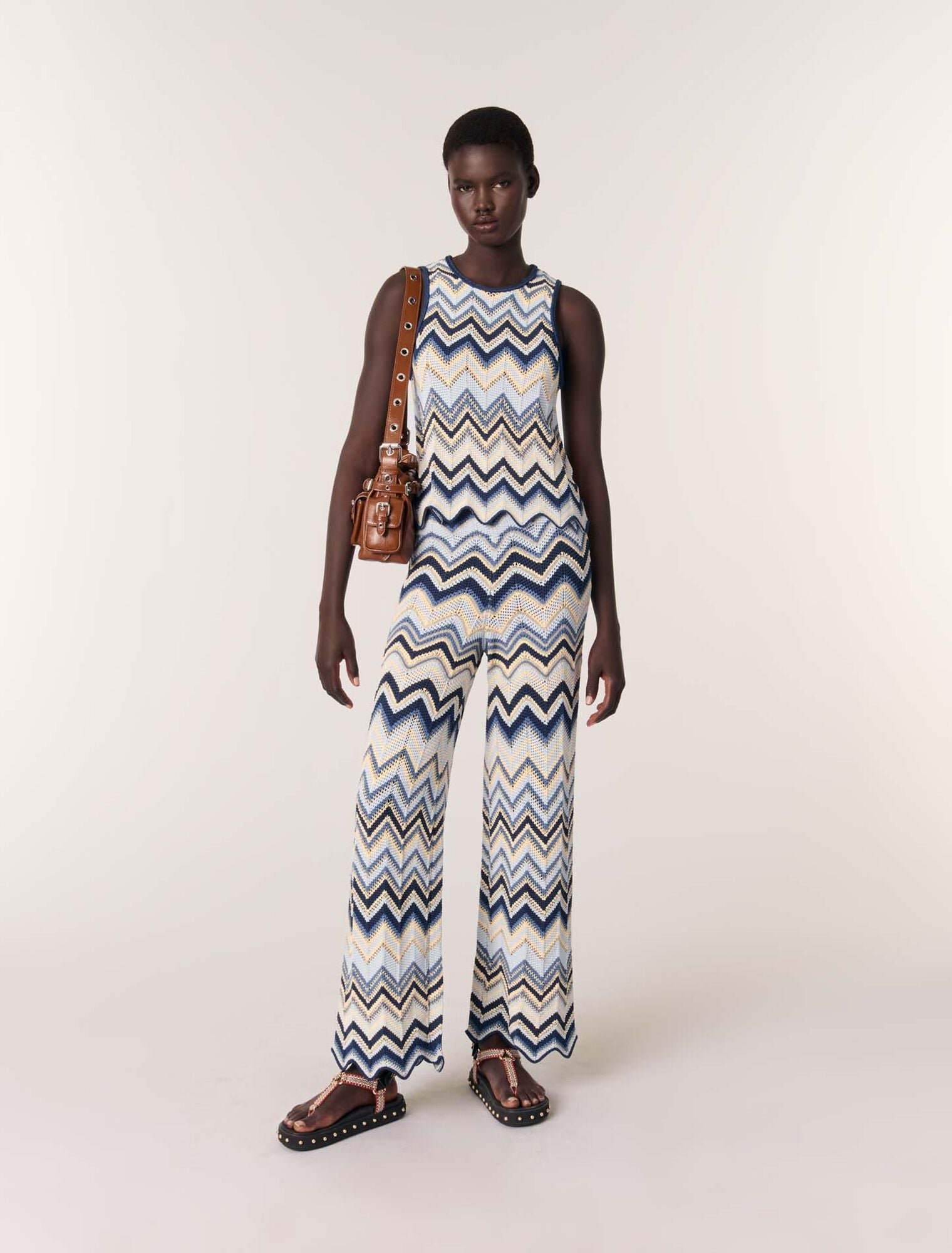 Blue/White-featured-Crochet trousers