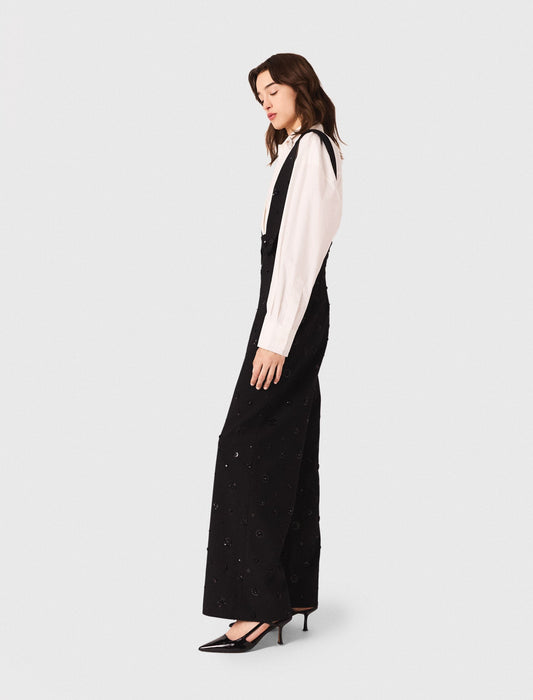 Embroidered trousers with braces Black