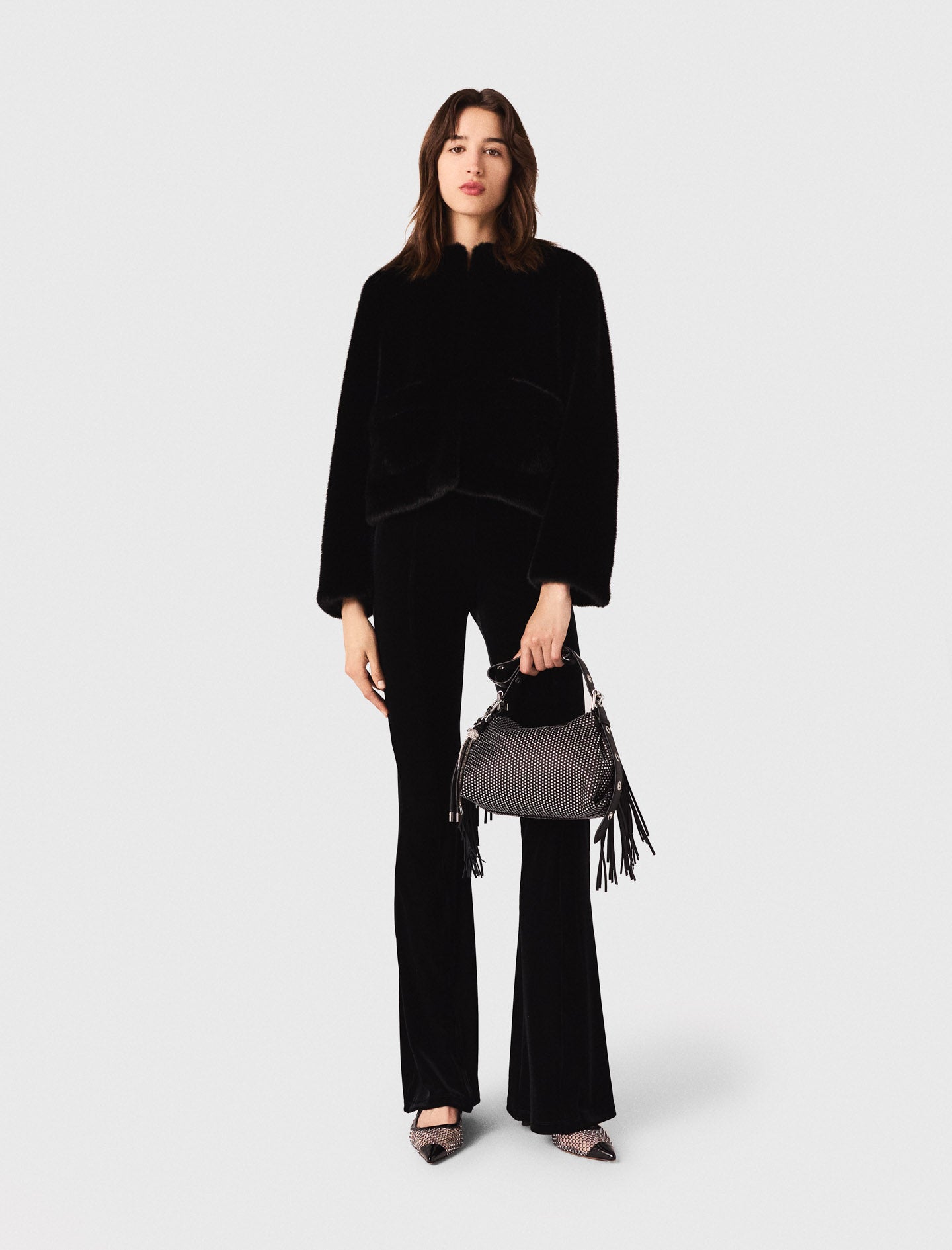 Stretch velour trousers Black