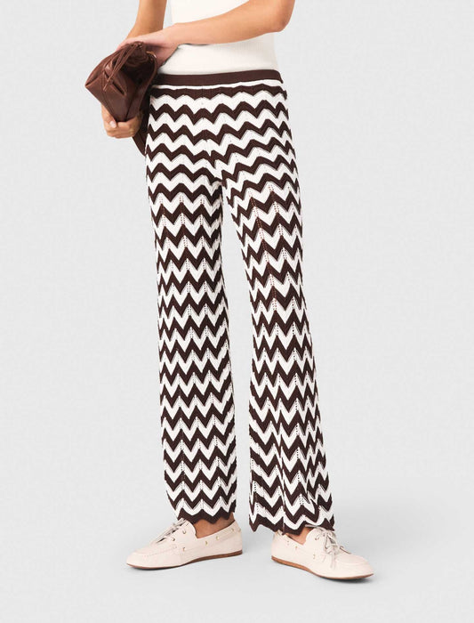 Zigzag Crochet Trousers Brown/White
